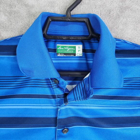Men's Blue Ben Hogan Performance Polo Shirt Striped Short Sleeve Size S - Picture 4 of 10
